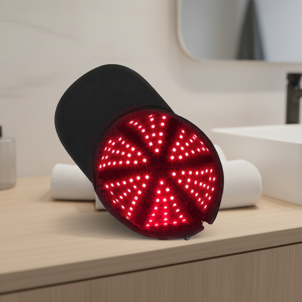 Infrarot Lichttherapie Mütze GlowCap gegen Haarausfall & für Haarwachstum. Rotlicht Mütze für Kopfhautpflege.