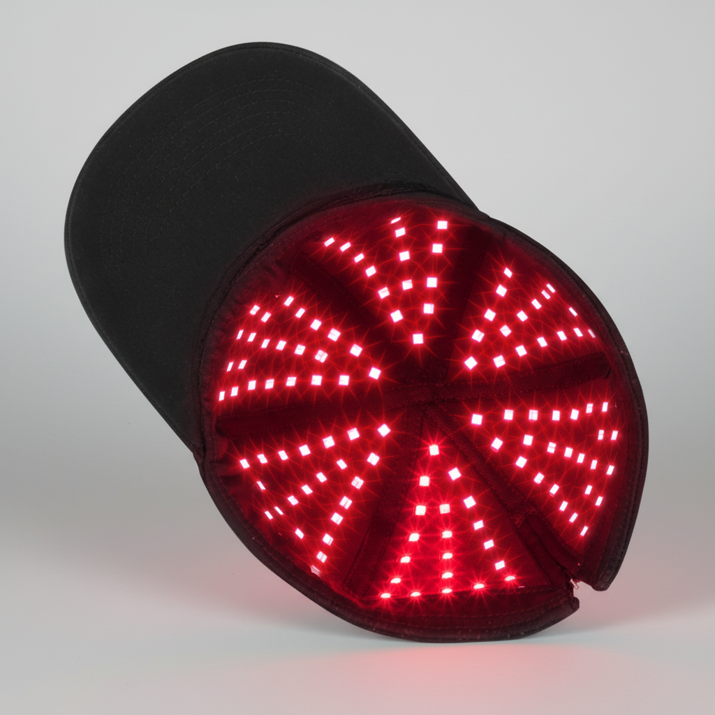 Rote Infrarot Lichttherapie Mütze GlowCap. Stimuliert Haarwachstum & reduziert Haarausfall effektiv.