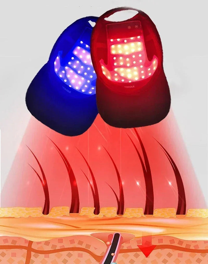 Detailansicht der GlowCap Infrarot Lichttherapie Mütze: Rote LEDs für Haarwachstum & gegen Haarausfall.
