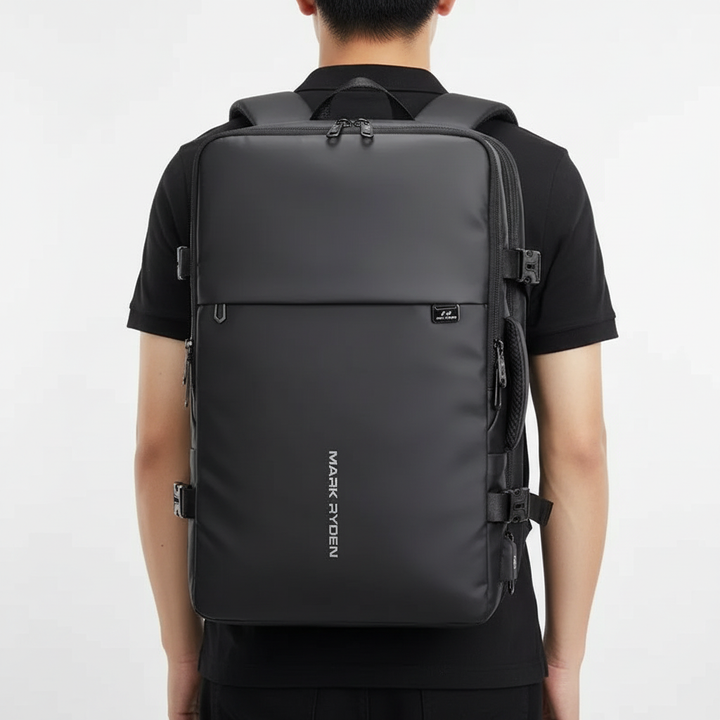 Geräumiger TravelX Laptop-Rucksack mit mehreren Fächern, perfekt für Business, Reise & Organisation.