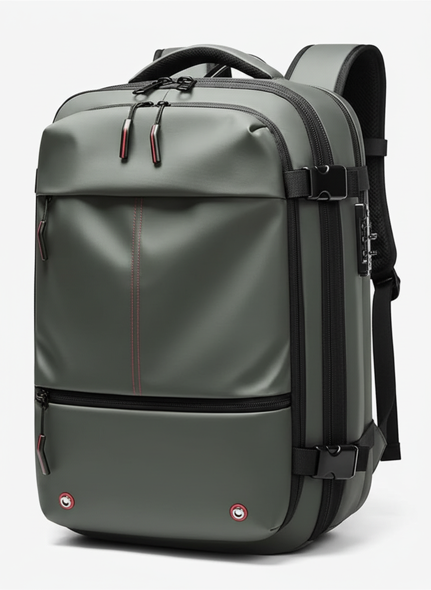 PackAway Reiserucksack zeigt volle Erweiterung, bietet viel Stauraum für Gepäck und Handgepäck auf Reisen.