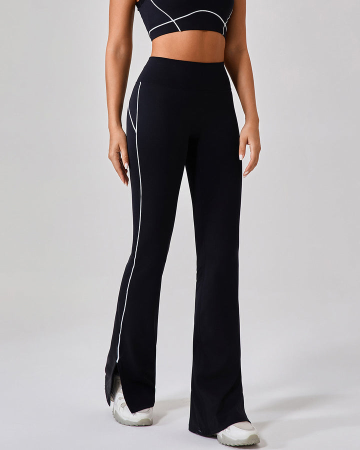 Damen Yogahose mit ausgestelltem Bein, High-Waist Design, flexibel für Bewegung und Entspannung.