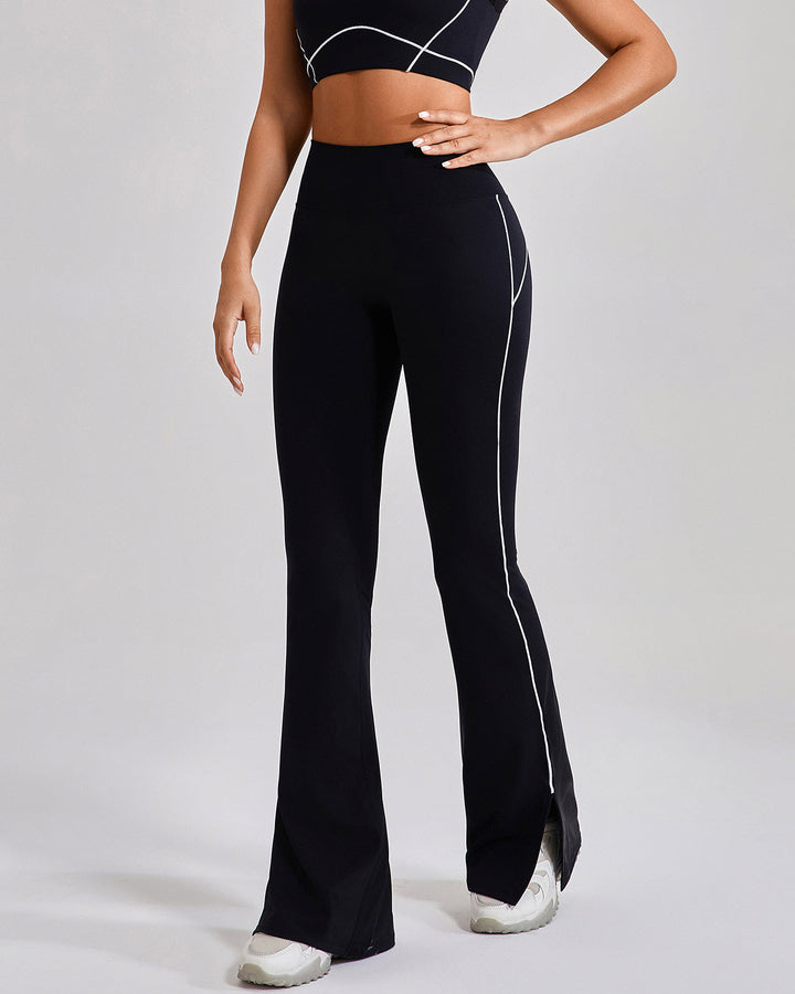 Elegante Damen High-Waist Schlagleggings, vielseitig für Alltag & Training, mit flexibler Passform.