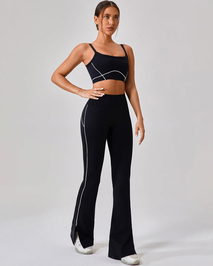 Damen Athleisure Schlagleggings, High-Waist & komfortabel, mit elegantem geschlitztem Saum.