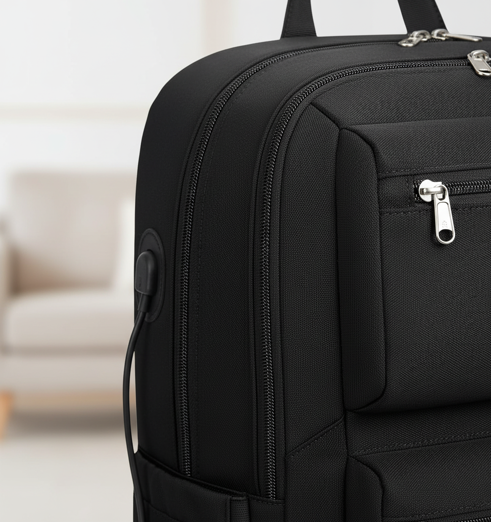 Robuster & bequemer schwarzer Tagesrucksack für Laptops, wasserdicht & vielseitig für Uni, Büro oder kurze Reisen.