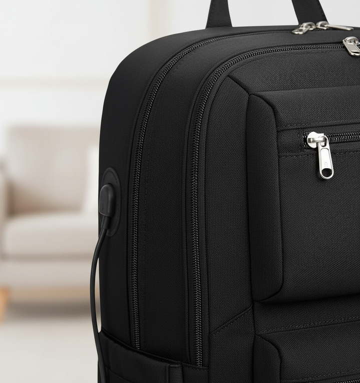 Robuster & bequemer schwarzer Tagesrucksack für Laptops, wasserdicht & vielseitig für Uni, Büro oder kurze Reisen.