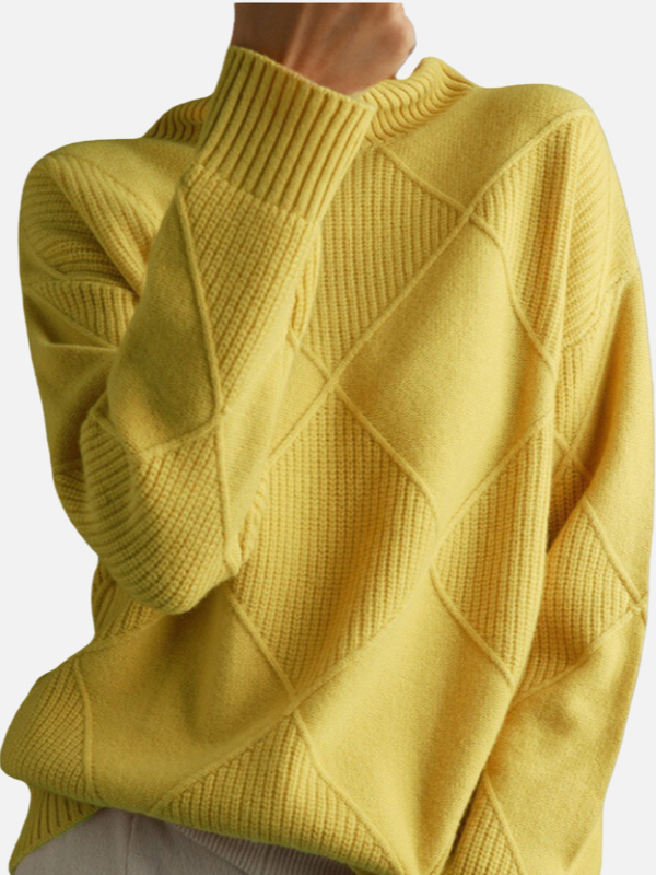Damen Rollkragenpullover mit Rautenmuster, Strick, warm & stilvoll für Herbst/Wintermode.