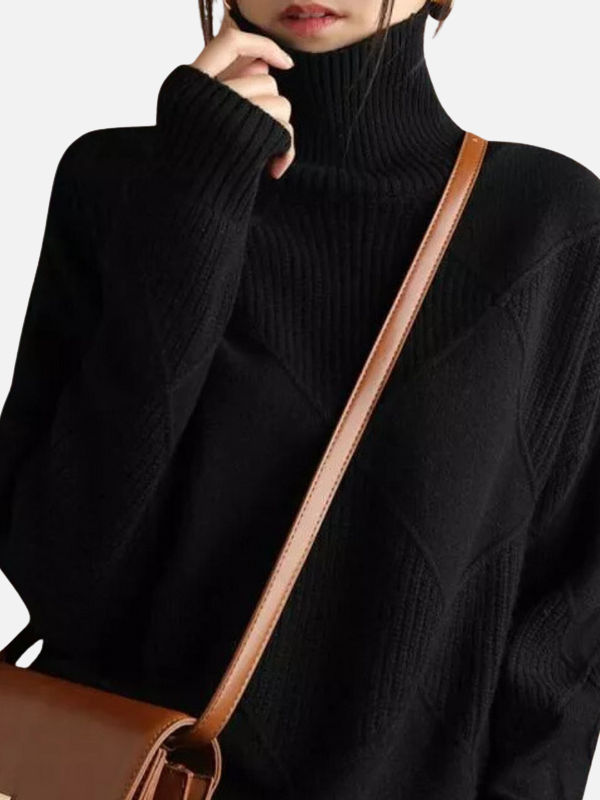Damen Rollkragenpullover, Rautenmuster, Strick, warm, bequem – ideal für Herbst und Winter.