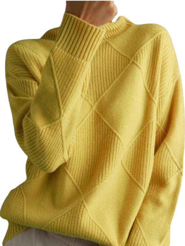 Gemütlicher Damen Rollkragenpullover mit Rautenmuster, langärmlig, ideal für Freizeit & Herbst.