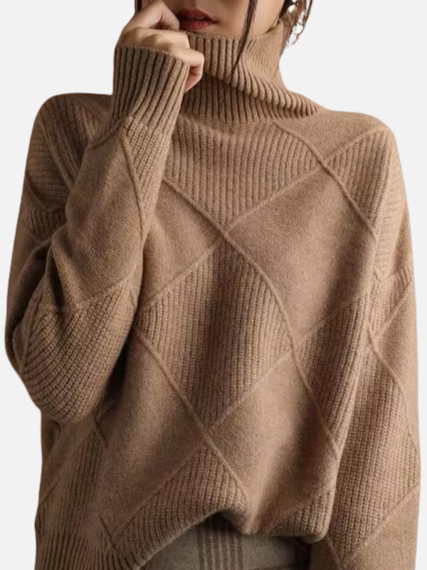 Bequemer Damen Rollkragenpullover mit detailliertem Rautenmuster, ein Must-have für Wintermode.