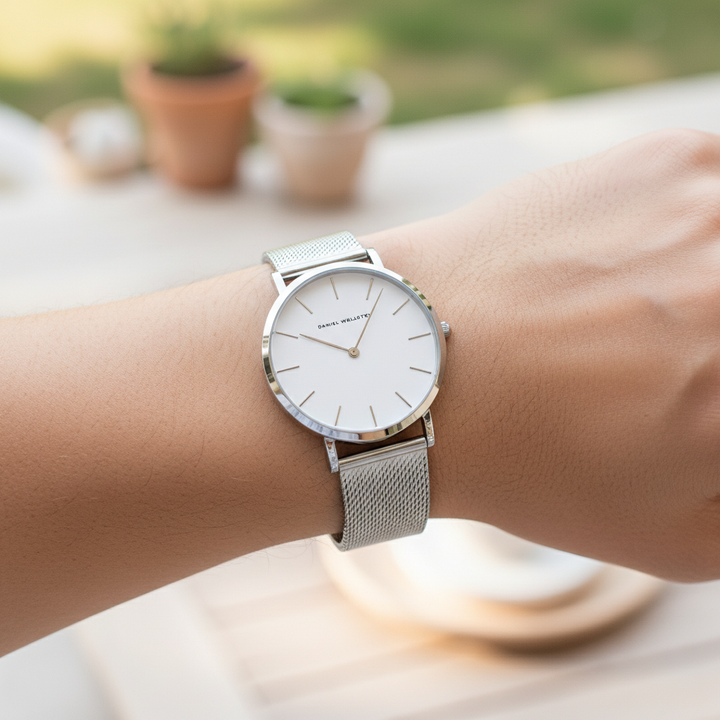 Elegante Damen Armbanduhr aus Titan mit rundem Zifferblatt. Perfekter Zeitmesser für jede Frau.
