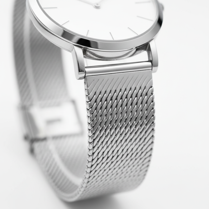 Wasserdichte Luxus-Damenuhr aus Titan. Elegantes Design mit rundem Zifferblatt.