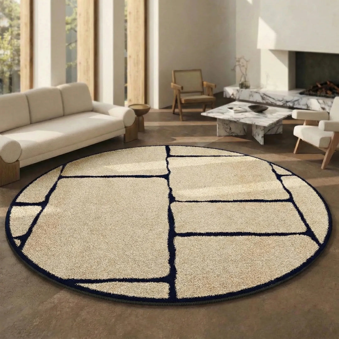 Eleganter runder Teppich, Kurzflor-Design, passt perfekt in moderne Wohnräume & Heimdekoration.