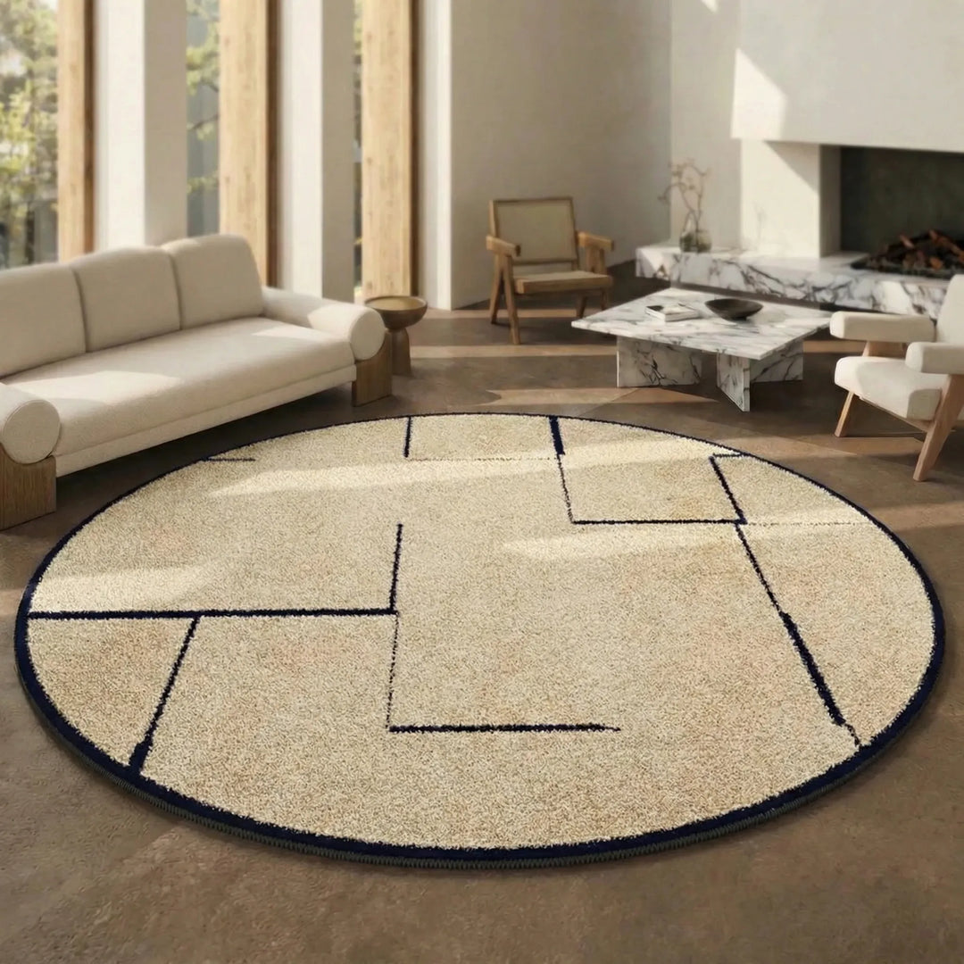 Runder Teppich für Esszimmer oder Flur, strapazierfähiger Kurzflor, modern & schmutzabweisend.