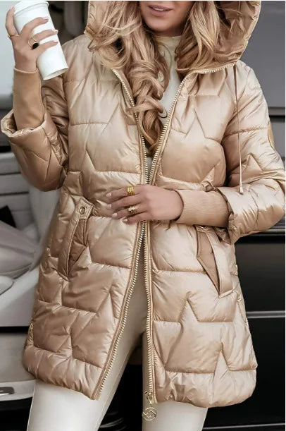 Stilvolle Damen Kapuzen Winterjacke mit Reißverschluss für Wärme & Kälteschutz. Ideal für Outdoor & Freizeit.