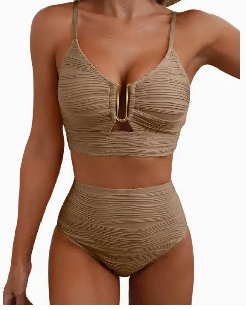 Modischer Damen Bikini, strukturiert, mit V-Ausschnitt & Cut-Outs; perfekt für Poolparty.