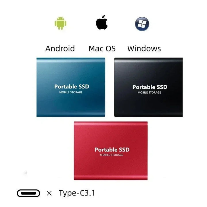 Vielseitige 2TB externe SSD mit USB-C/USB 3.1. Kompatibel mit Windows, macOS, Android für schnelle Datenspeicherung.