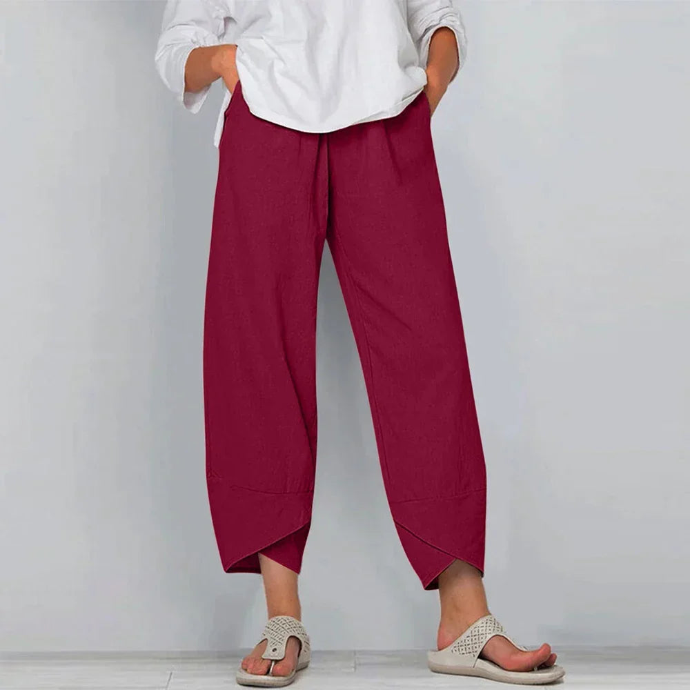 Luftige Sommer-Culotte für Damen, mit hohem Bund und weitem Schnitt, sehr bequem und stilvoll.