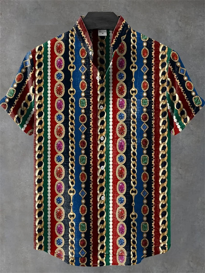 Vielseitiges Herren Kurzarm-Bohemianhemd, geeignet für Urlaub, Freizeit und legere Herrenmode.