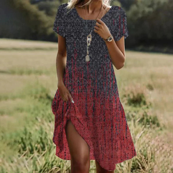 Grünes, fließendes Damen Boho-Sommerkleid in A-Linie, perfekt für Urlaub & Strand.