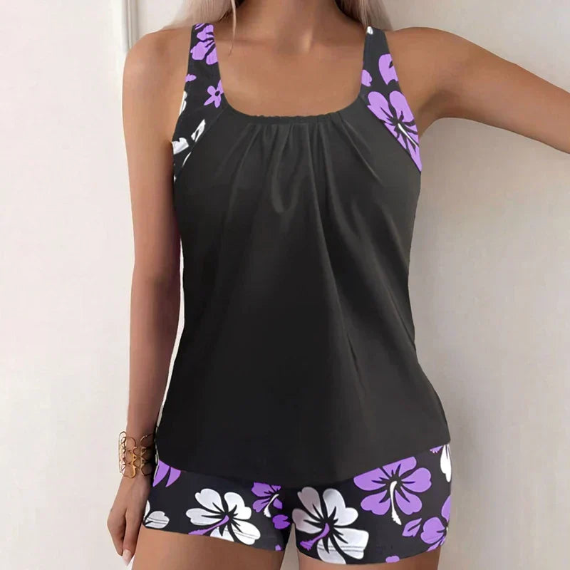 Komfortabler Damen Tankini mit Blumenmuster, perfektes Pool Outfit.
