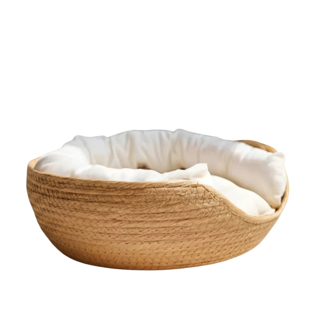 Stilvolles, leichtes Katzen- & Hundebett aus geflochtenem Weizengras. Perfekt für kleine Haustiere.