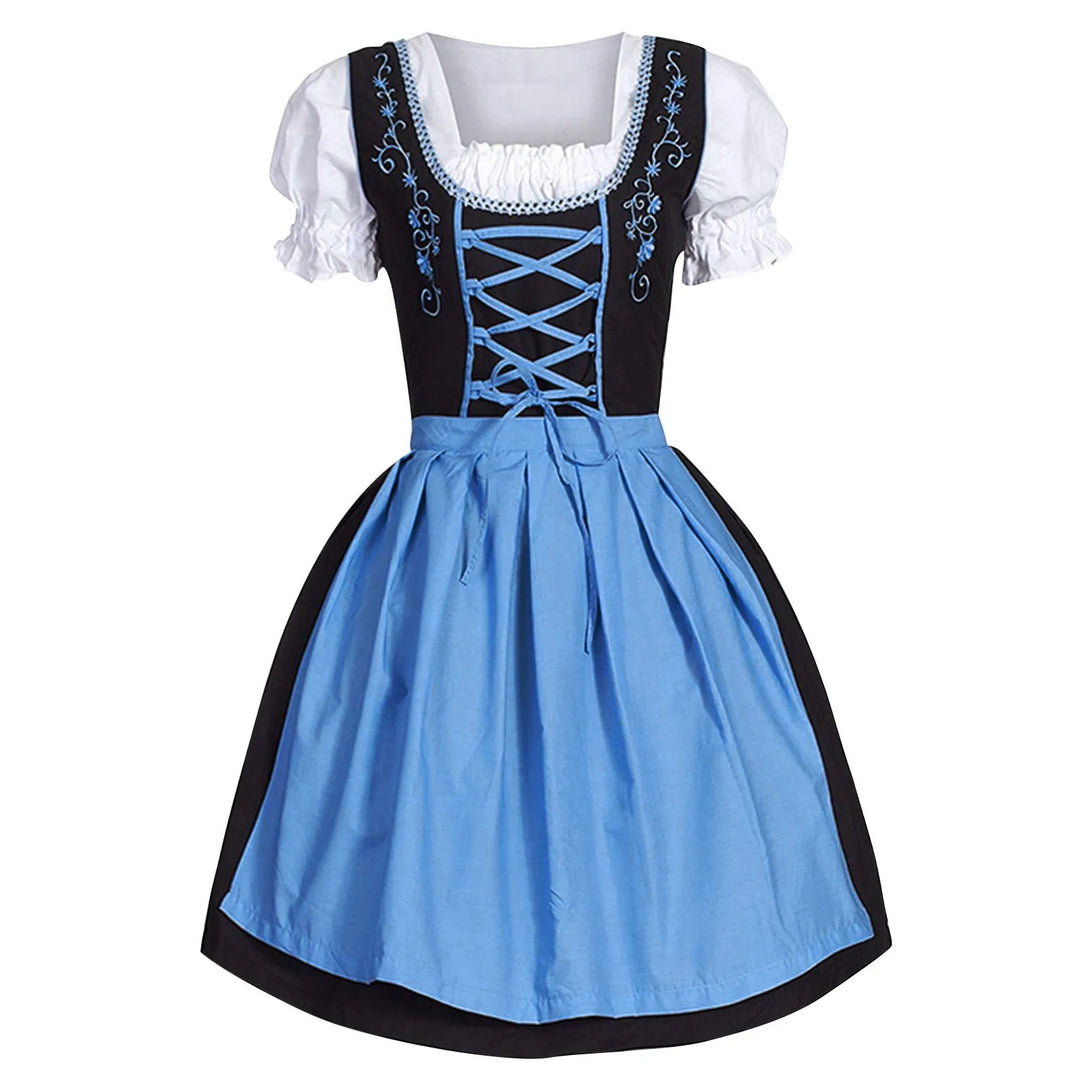 Detailreiches Damen Dirndl, traditionelles Oktoberfestkleid. Festliches Trachtenkleid für bayerische Volksfeste.