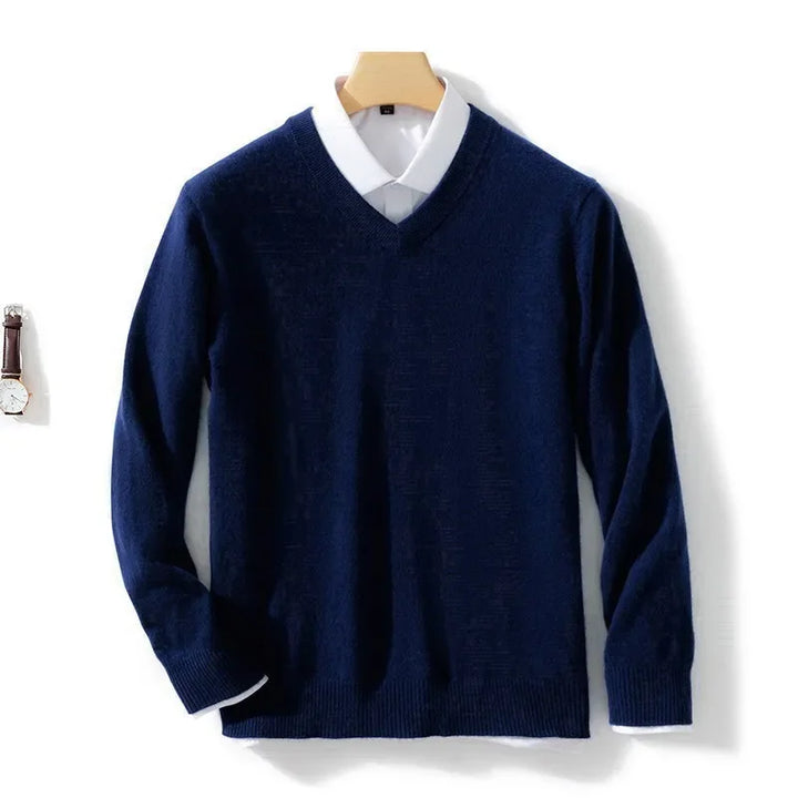 Herren V-Ausschnitt Pullover, eleganter Strick für Business & Freizeit. Klassisches, bequemes Langarm-Oberteil.