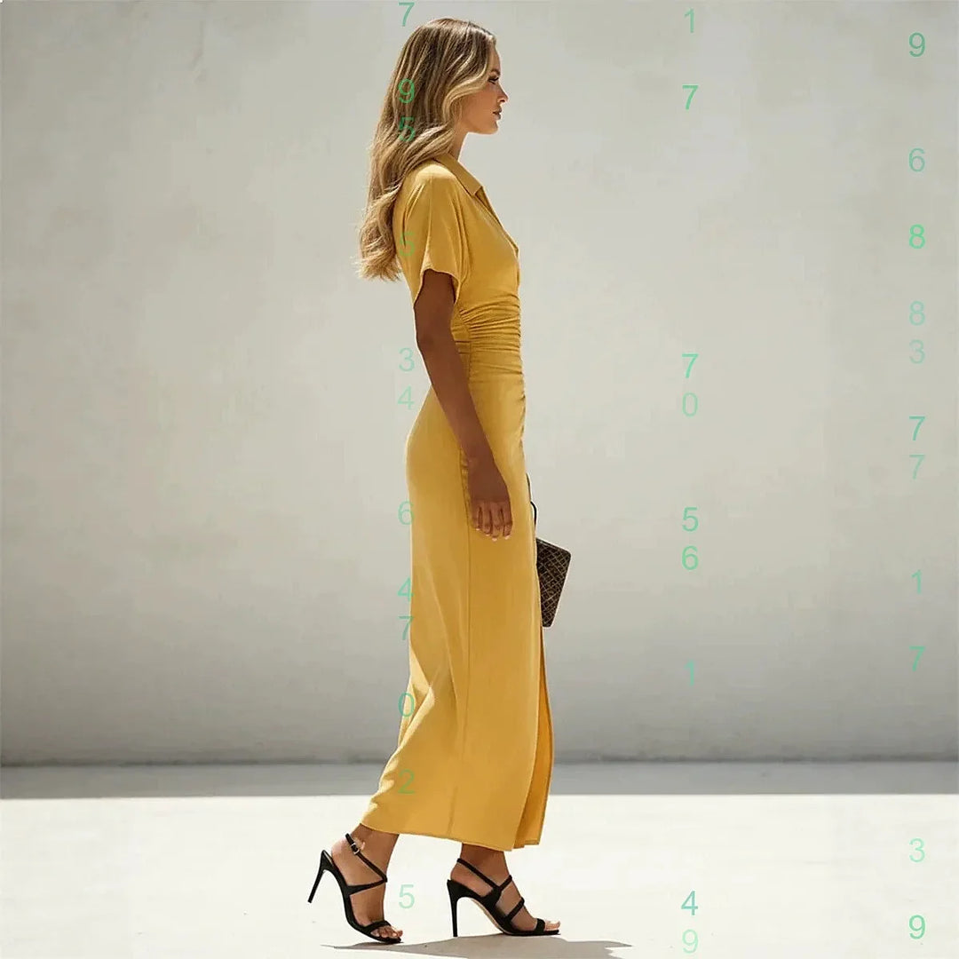 Stylisches grünes Damen Hemdblusenkleid, Maxikleid mit Knopfleiste & Seitenschlitz. Leichtes Sommerkleid.