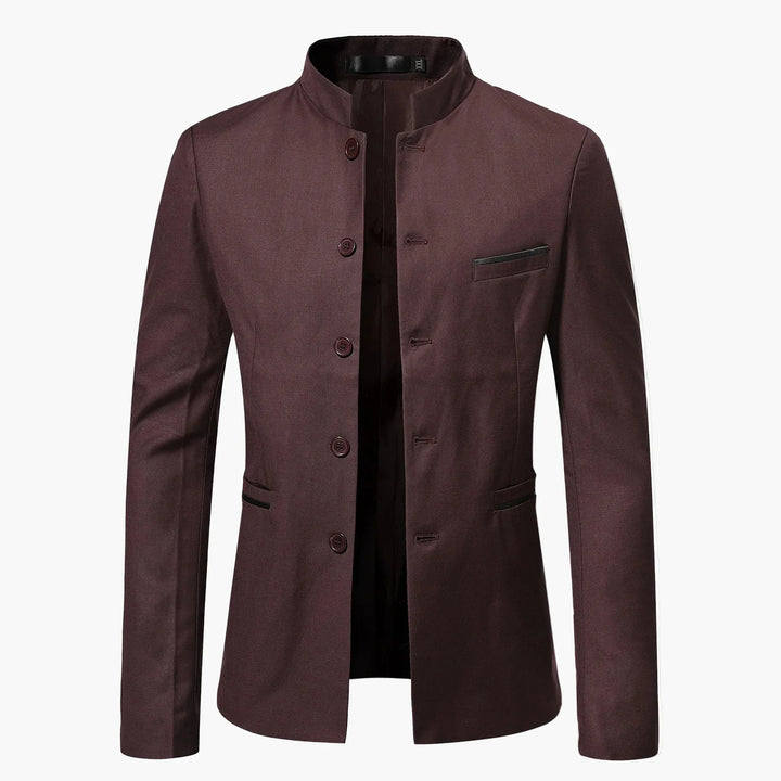 Eleganter Herren Blazer mit Stehkragen und modernem Schnitt, perfekt für Business und Freizeit.