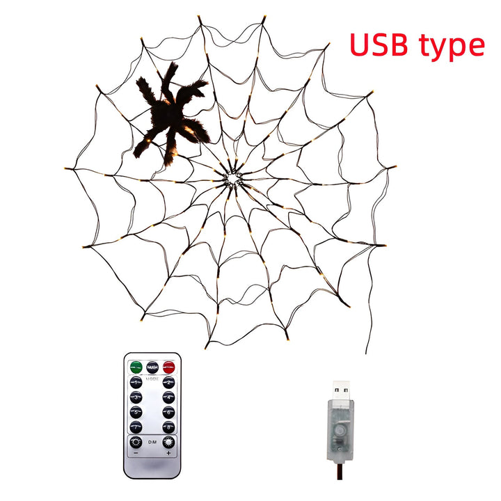 Großes LED Spinnennetzlicht für Halloween. Auffällige Fenster- oder Türdekoration, USB- & batteriebetrieben.