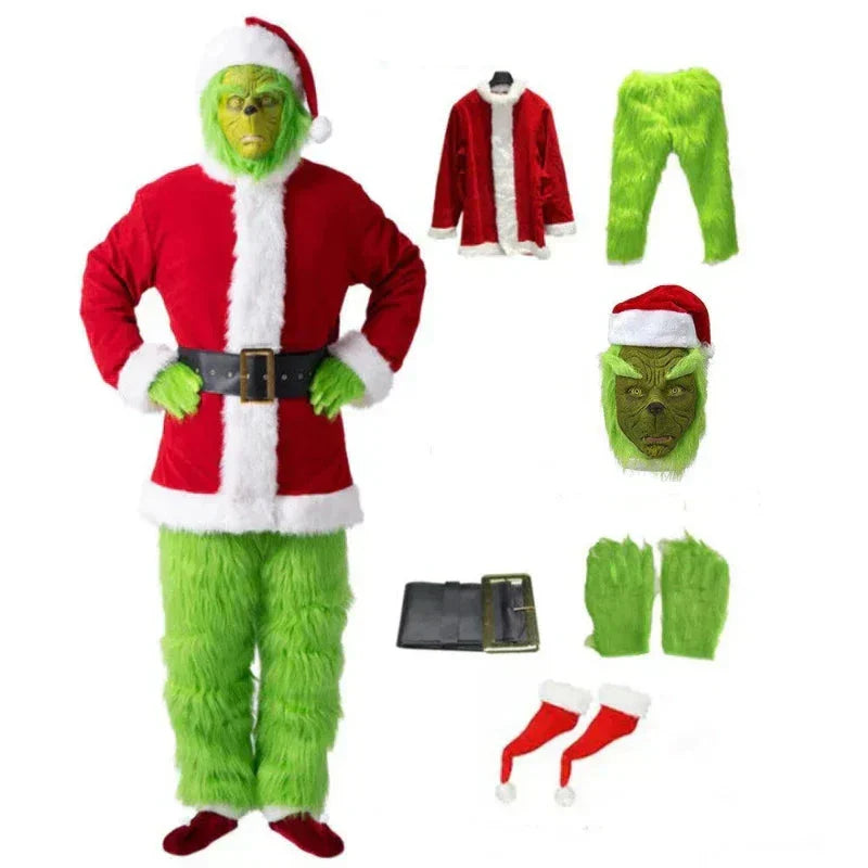 Erwachsenen Mr. Grumpmas Weihnachtskostüm in Grün für festliche Verkleidungen und humorvollen Winterspaß auf Partys.
