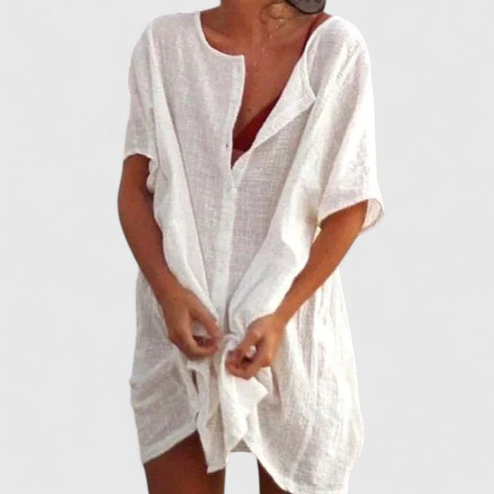 Damen Tunikakleid in Relaxed Fit, kurzarm, perfekt für entspannten Sommer-Chic, Freizeit & Urlaub.