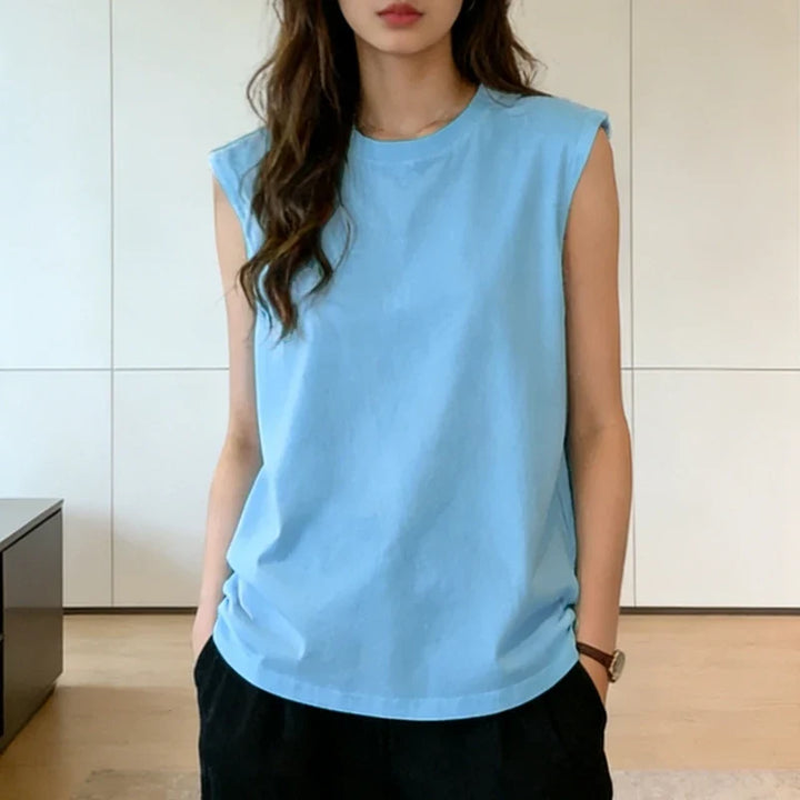 Bequemes Damen Tanktop, locker geschnitten und stretchig, ärmelloses Basic für entspannte Sommermode.
