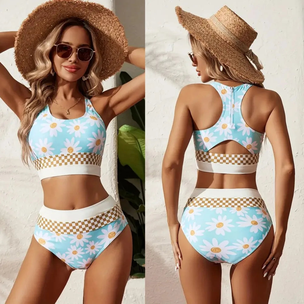 Vielseitiger gestreifter Damen Zweiteiler-Badeanzug, ideal für Strand, Pool und Damenmode.
