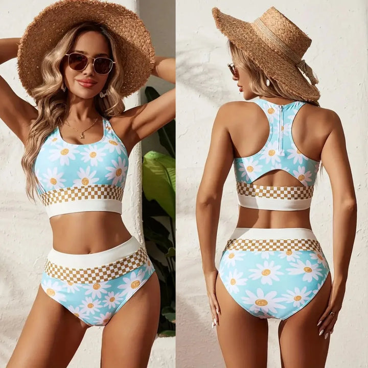 Vielseitiger gestreifter Damen Zweiteiler-Badeanzug, ideal für Strand, Pool und Damenmode.