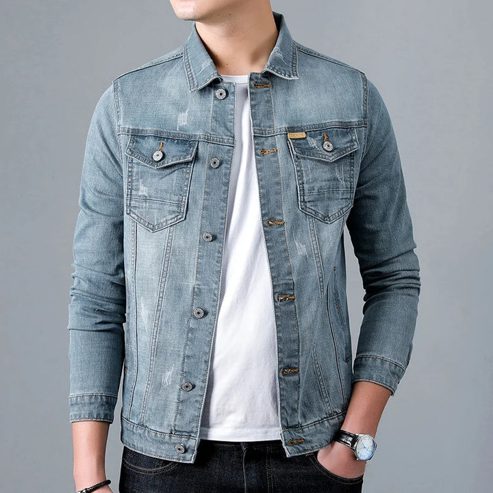 Robuste Herren Denim Übergangsjacke, Langarm, in klassischem Design für kühle Tage und Freizeit.