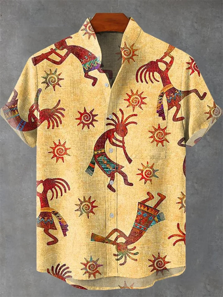 Lässiges Herren Kurzarmhemd mit Bohemian-Muster, perfekt für legere Sommer-Outfits und Strand.