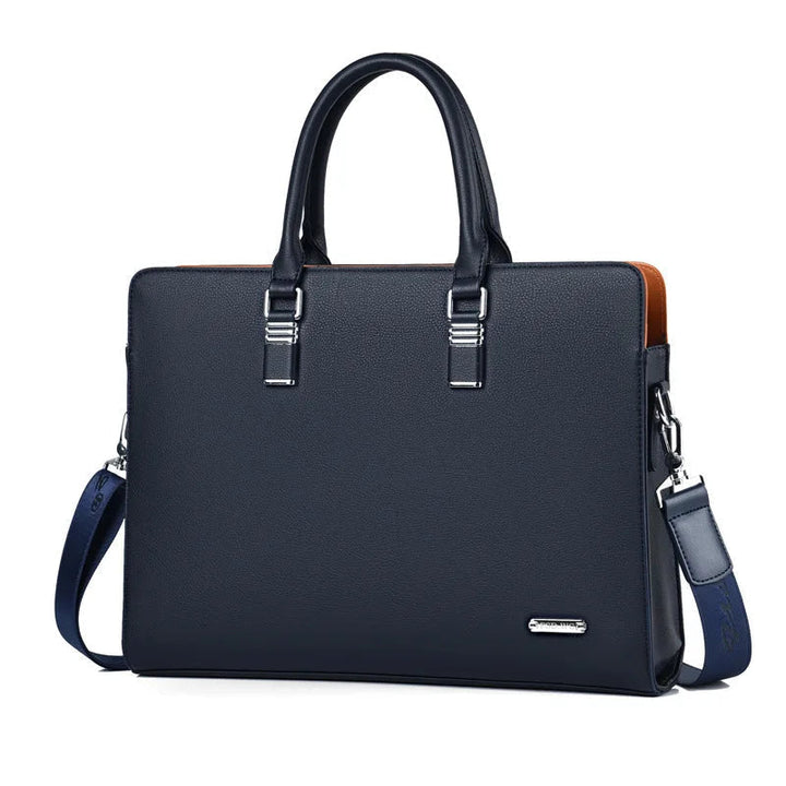 Nahaufnahme der luxuriösen Herren Laptoptasche Portaro, zeigt hochwertiges Leder & modernes Design für Business.