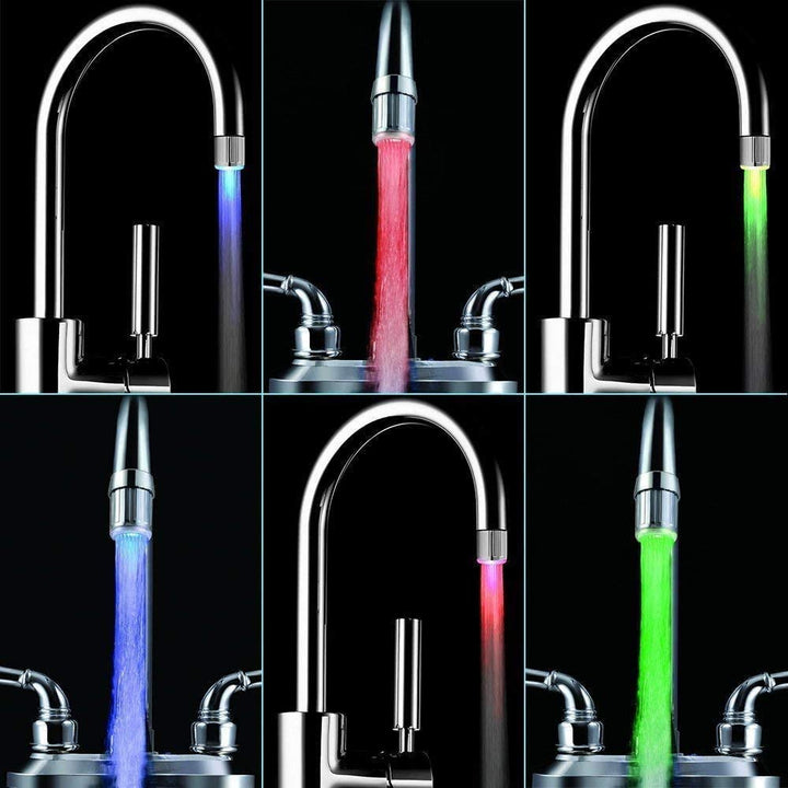 Umweltfreundlicher LED Wasserhahnaufsatz AquaGlow mit mehrfarbigem Lichteffekt für ein zauberhaftes Wasserspiel im Haus.