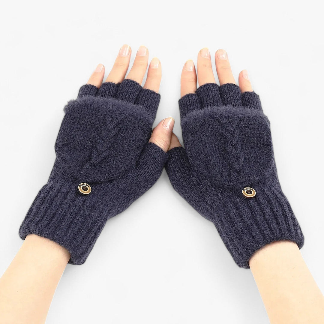 Faltbare dunkelrosa Strickhandschuhe für Damen, bieten Fingerzugang & Wärme bei kaltem Wetter Outdoor.