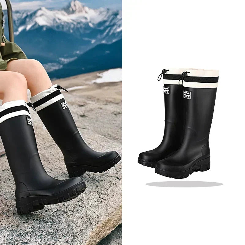 Arlena Damen Retro Stiefel, wasserdichte Gummistiefel mit Antirutschsohle für Regenwetter.