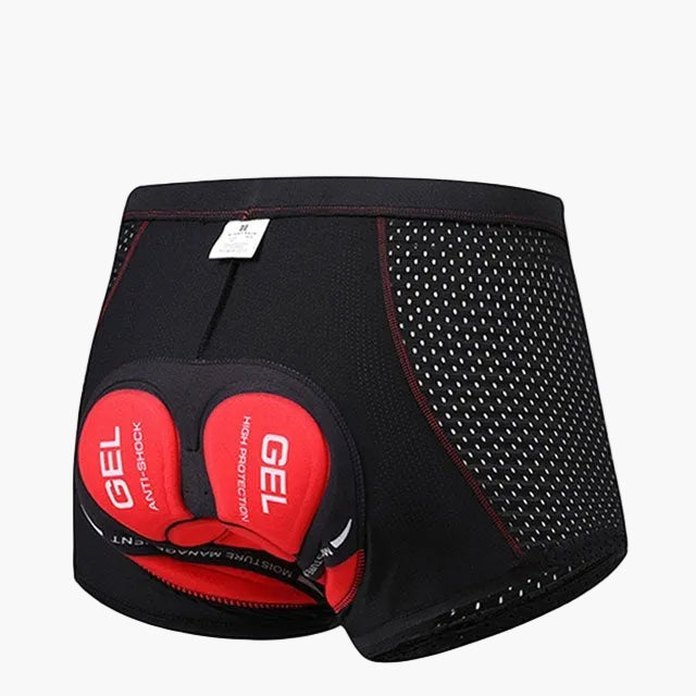 Schwarze Herren Radbekleidung: 5D-Gel-Polster Fahrradhose, flach ausgelegt, für Komfort & Schutz.