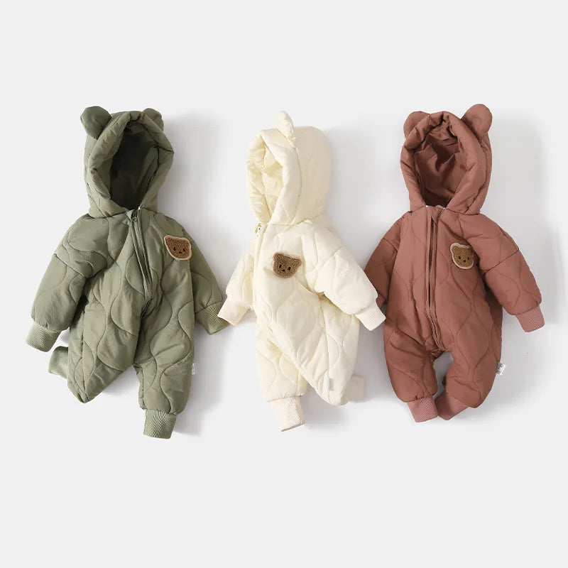 Baby Winteroverall Bärenmotiv, kuschelig warm für Neugeborene & Kleinkinder.