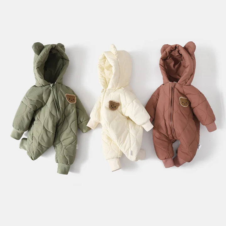 Baby Winteroverall Bärenmotiv, kuschelig warm für Neugeborene & Kleinkinder.