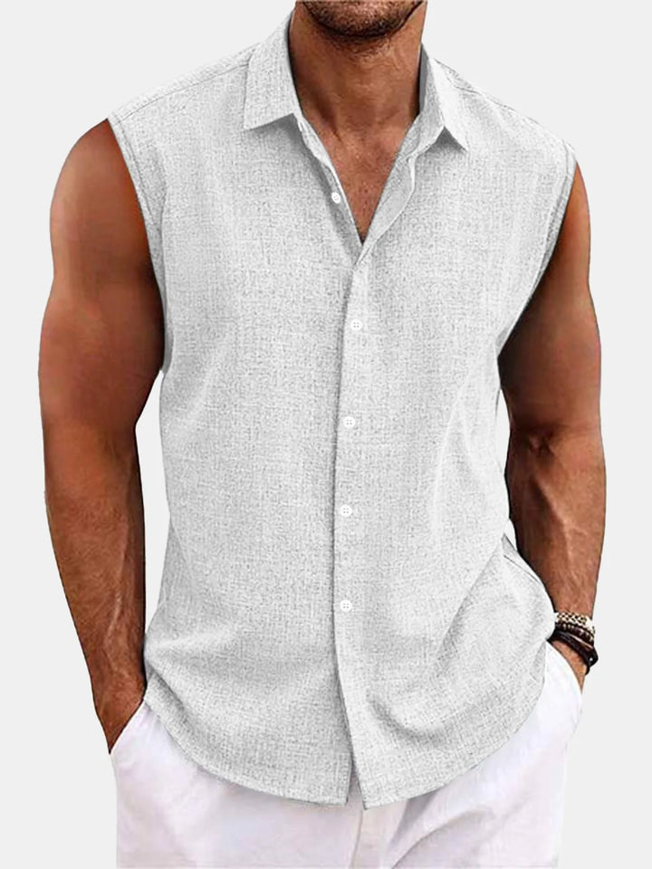 Bequemes ärmelloses Kragenhemd für Herren, perfekt für Freizeit & Outdoor im Sommer.