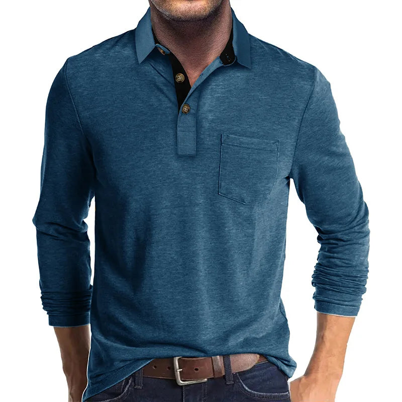 Stylisches Herren-Langarmshirt, Slim Fit, mit Knopfleiste. Perfekt für casual oder Business.