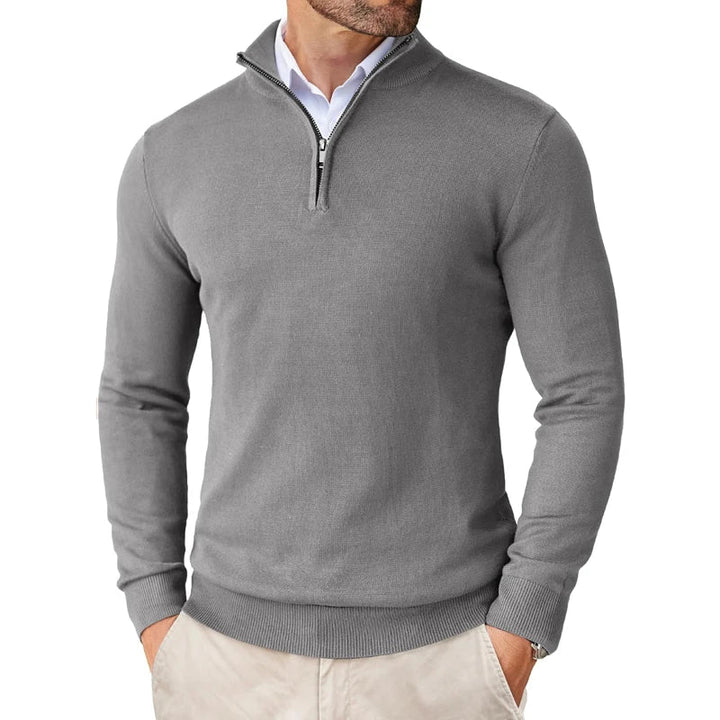 Moderner Herren Quarter Zip Pullover mit Stehkragen, slim fit, leicht für schicke & komfortable Outfits.