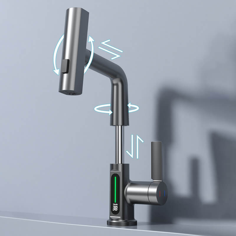Hochwertiger, flexibler Wasserhahn für Küche & Bad, mit LED-Temperaturanzeige, energiesparend.