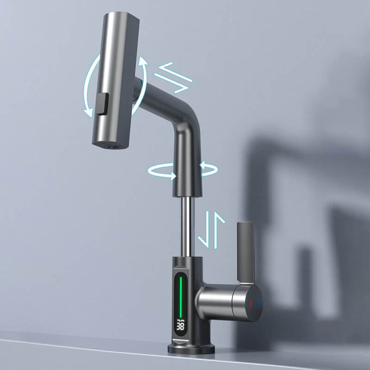 Hochwertiger, flexibler Wasserhahn für Küche & Bad, mit LED-Temperaturanzeige, energiesparend.